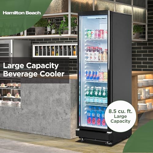 Image of Hamilton Beach, 8.5 Cu. Ft. Commercial Glass Door Display Merchandiser Refrigerator Cooler, ETL, Black