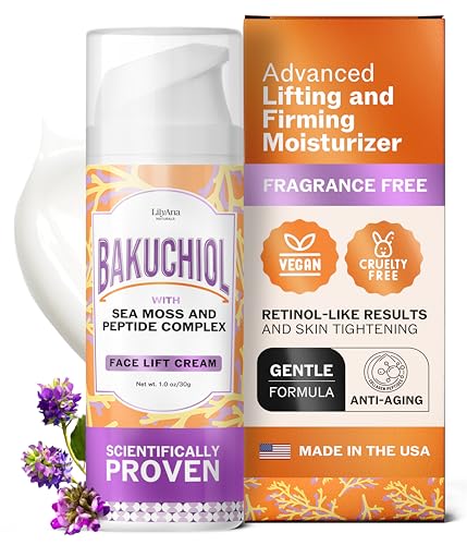 LilyAna Naturals Bakuchiol Face Lift Cream with Sea Moss and Peptide Complex - Face Cream for Women - Moisturizing and Lifting Facial Cream - Anti-Aging Overnight Moisturizer - Made in the USA - 1 oz