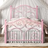 VECELO Twin Size Bed Frame with Headboard and Footboard, Heavy Duty Metal Slat Support, Platform Mattress Foundation, No Box Spring Needed, Easy Assembly, Pink