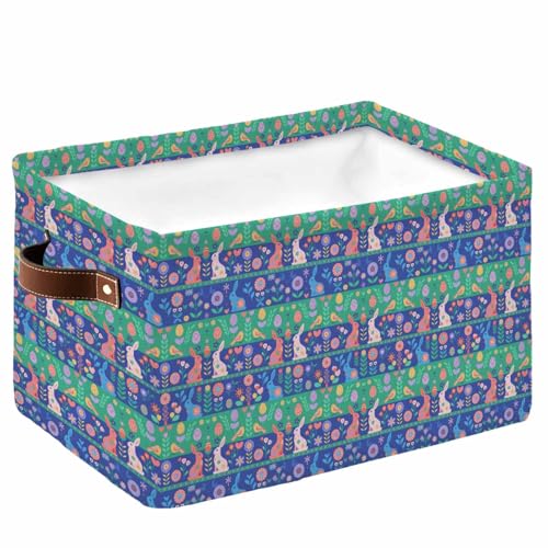 Green Blue Rabbit Storage Basket for Shelves, Farmhouse Bunny Flowers