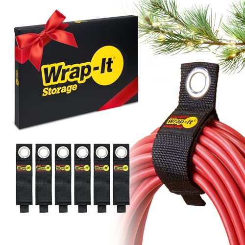 Heavy-Duty Wrap-It Storage Straps, 10-inch (6 Pack) - Hook and Loop Extension Cord Organizer Hanger, Cord Keeper, Cable Straps for Cords, Hoses, and Garage Storage