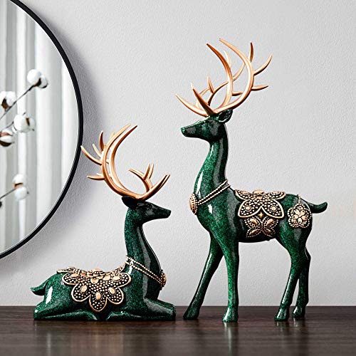 Mayiaho Statues For Home Decor Figurines Sculptures 11.4" Reindeer Blue Large Deer Center Table Living Room Resin 2Pcs Big Shelf Accents Bookshelf Fireplace Items Christmas Unique (Green) #TOP3