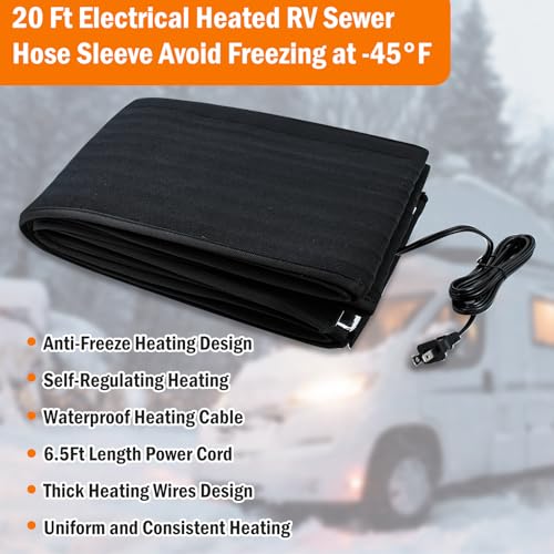 Image of 20Ft Heated RV Sewer Hose Cover - Electric Heated Sleeve with 6.5Ft Power Cord for Winter RV Camper