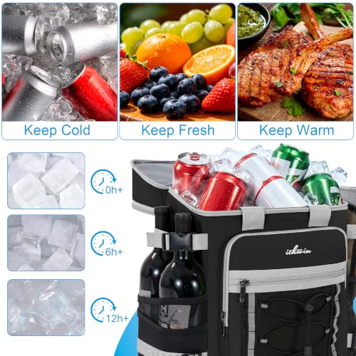 Image of Cooler Backpack Insulated Cooler Bag for Men & Women | 40 Cans Insulated Picnic Backpack with 2 Leak Proof Compartments for Picnic, BBQ Camping, Beach, Hiking, Black Grey