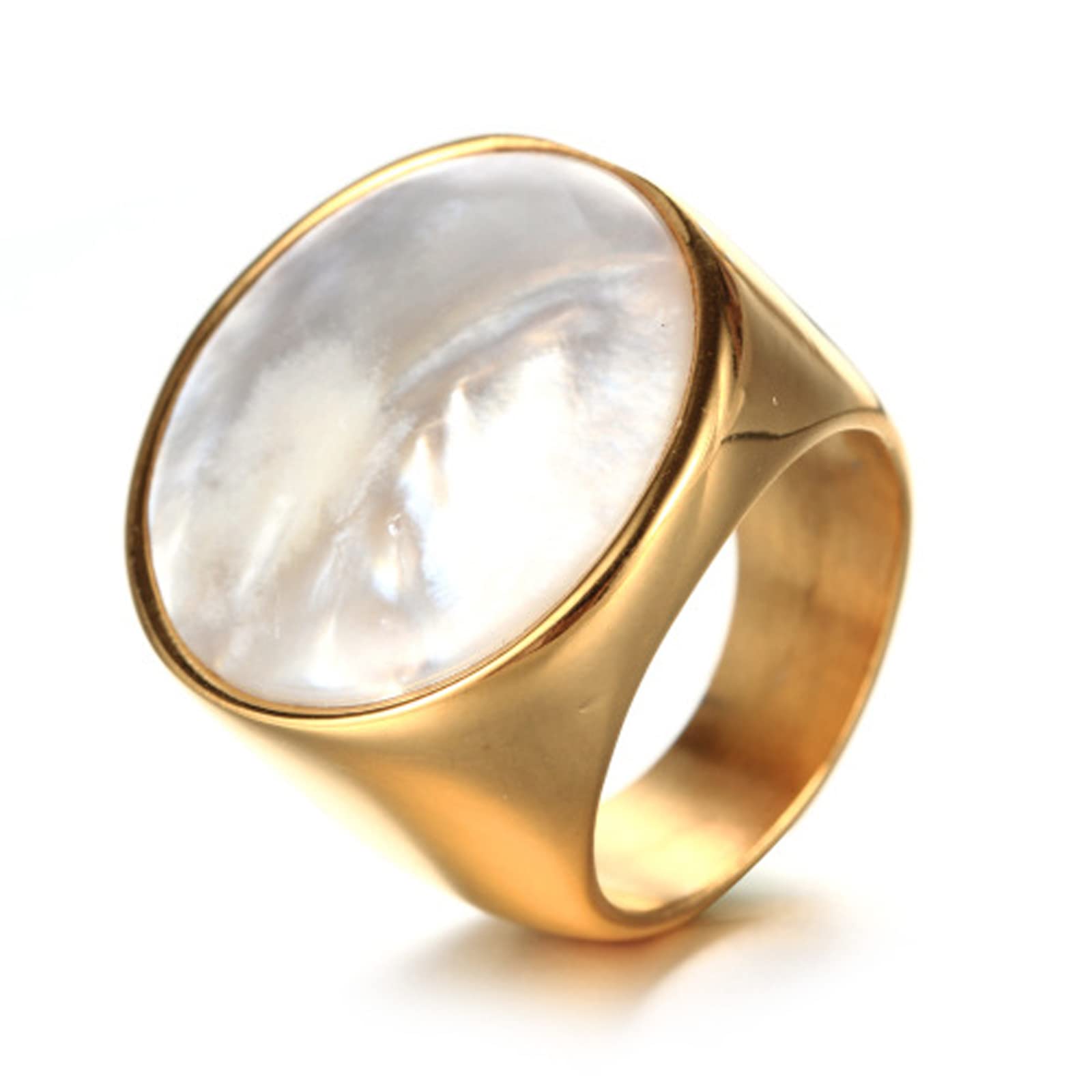 Bague de couple en acier au titane et nacre Aswin pour homme et femme