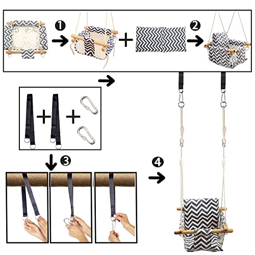 Toddler Baby Hanging Swing Seat Secure Canvas Hammock Chair With Soft Backrest Cushion - Installation Accessories Included #TOP4