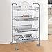 Kcelarec Mesh Wire Rolling Cart 4-Tier Multifunction Utility Cart Metal Kitchen Storage Cart with 4 Wire Baskets Lockable Wheels for Home, Office, Kitchen (Silver)