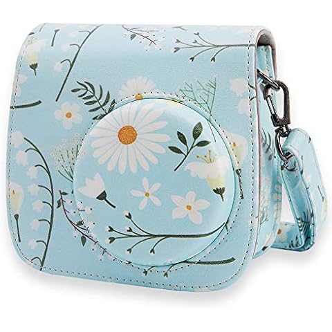 Camera Case for Fujifilm Instax Mini 9 Mini 8 Mini 8+ Instant Camera, Annle PU Leather Protective Case with Removable Strap (Blue Daisy A) Cover