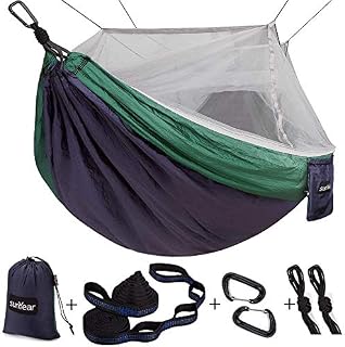Single & Double Camping Hammock with Mosquito/Bug Net, 10ft Hammock Tree Straps