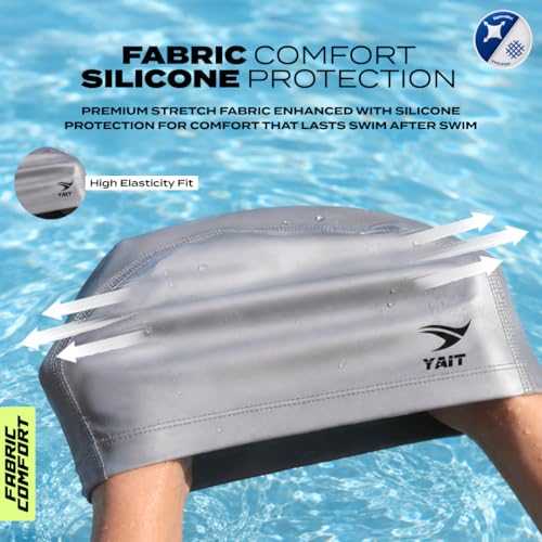 Image of Silicone Coated Fabric Swimming Cap for Men & Women | India's First Lab-Tested Swim Cap | High Elasticity Stretch Fit | Anti-Chlorine Protection | Soft Comfortable Hair Coverage | Silver