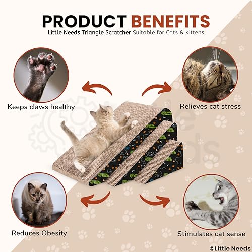 Image of Corrugated Cardboard Cat Scratcher with Catnip - (Triangle Slice) | 16 inch Durable & Detachable 3-in-1 Scratching Pad for Cats & Kittens | Textured Design for Play & Furniture Protection