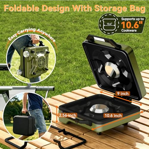2 Burner Camping Stove with Cooking Set, 24000 BTU Propane Stove, Green - Image 4