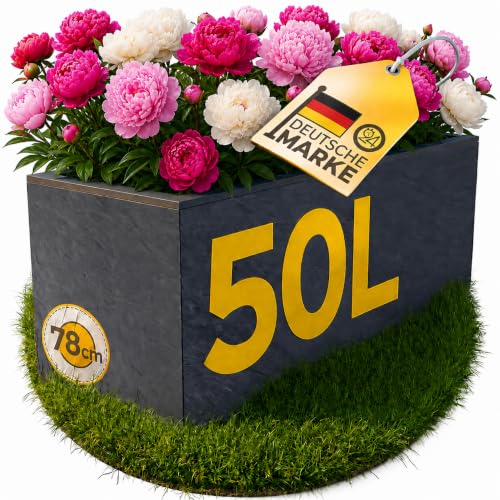 Ondis24 Pflanzkübel Vulkano 50L Pflanzvolumen rechteckig Blumenkasten mit Wasserspeicher Balkon Terrasse Blumenkübel (Anthrazit)