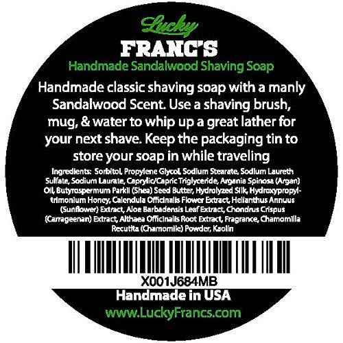 Miniatura 8 de Lucky Franc's Jabón de afeitar de sándalo  Jabón de afeitar de sándalo de lujo premium para hombres  Manteca de karité natural, aceite de argán y