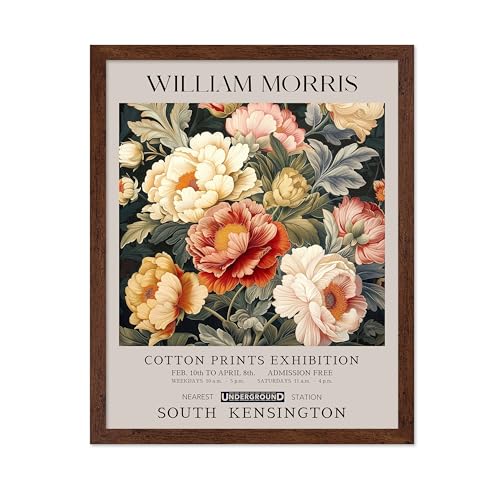 Poster Master William Morris Poster - Peony Print - Botanical Art - Flower Art - Exhibition Artwork - Animal Creation - Floral Piece - Aesthetic Illustration - Colorful Office or Bedroom Decor - 11x14 Brown Framed