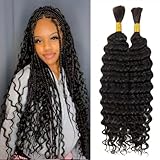 Deep Wave Bulk hair for Braiding No Weft Faux Micro Braiding Hair Braids Extensions for Box Boho Braids 2Braids Per Pack 150g (18Inch,Natural Black)