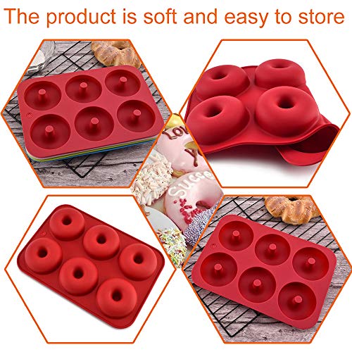 Silicone Donut Molds, 6 Cavity Non-Stick Silicone Donut Baking Tray for Baking Donuts, Muffins, Bagels, Cookies, Cakes, Blue, Red, Pack of 2 - Image 3