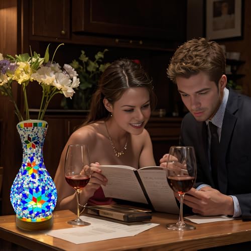 Jaitaik Turkish Moroccan Mosaic Vase Lamp Handmade Table Lamp Glass Vase With Wood Base thumb #6