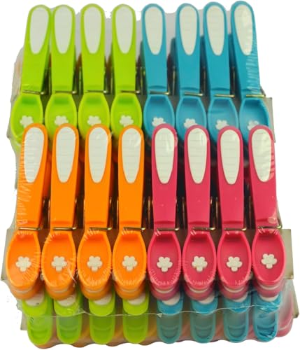 LAGUELLE - Set de 48 Pinzas para Ropa Extra Resistentes, Colores Surtidos, 100% Reciclables, Fabricadas en Francia, Anti-UV y Protección Suave para la Ropa - Flor