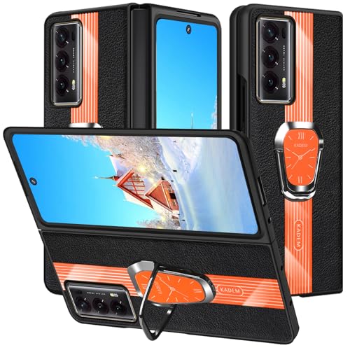 Coque Honor Magic V2 5G antichoc en cuir orange pour éviter les rayures de charnière