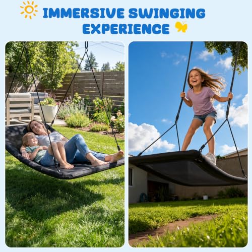 Image of Trekassy 700lb Giant 60 inch Skycurve Platform Tree Swing for Kids and Adults | 900D Oxford Fabric, Adjustable Ropes, Curved Platform Design, 2 Hanging Straps for Backyard Fun, Easy Assembly (Patented)