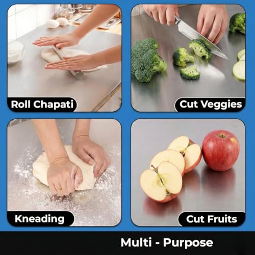 Image of Stainless Steel Chopping Board Counter Top 36x31cm | Food Grade Steel | Easy Clean, Rust Proof | Cutting Board for Vegetables, Meat & Kitchen Use