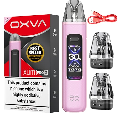 Oxva Xlim Pro 3 Vape Kit [Pink Silk] - Available in 15 colours - 2A Fast Charge 1500mAh Battery 30W Output 1.05 HD Display Auto Draw - Compatible with Full Xlim V2 V3 EZ Pods - No Nicotine