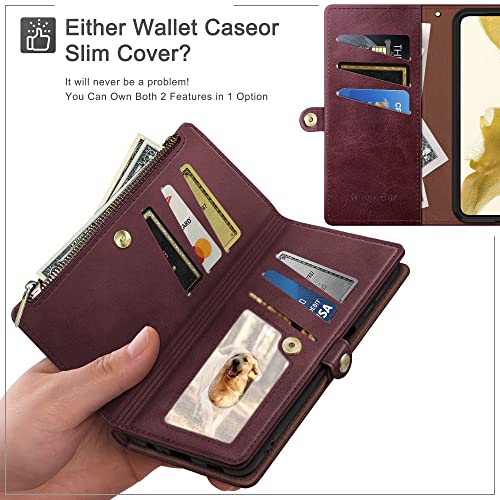 Xcasebar For Samsung Galaxy S10E Wallet Case With Zipper 【Rfid Blocking】 Credit Card Holder, Flip Folio Book Pu Leather Phone Case Shockproof Cover Women Men For Samsung S10E Case Wine Red #TOP1