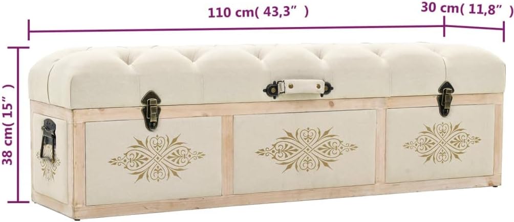 vidaXL Storage Bench, Storage Trunk, Entryway Bench with Storage, Hallway Bench for Hallway Living Room Doorway, Retro, Cream Solid Fir Wood