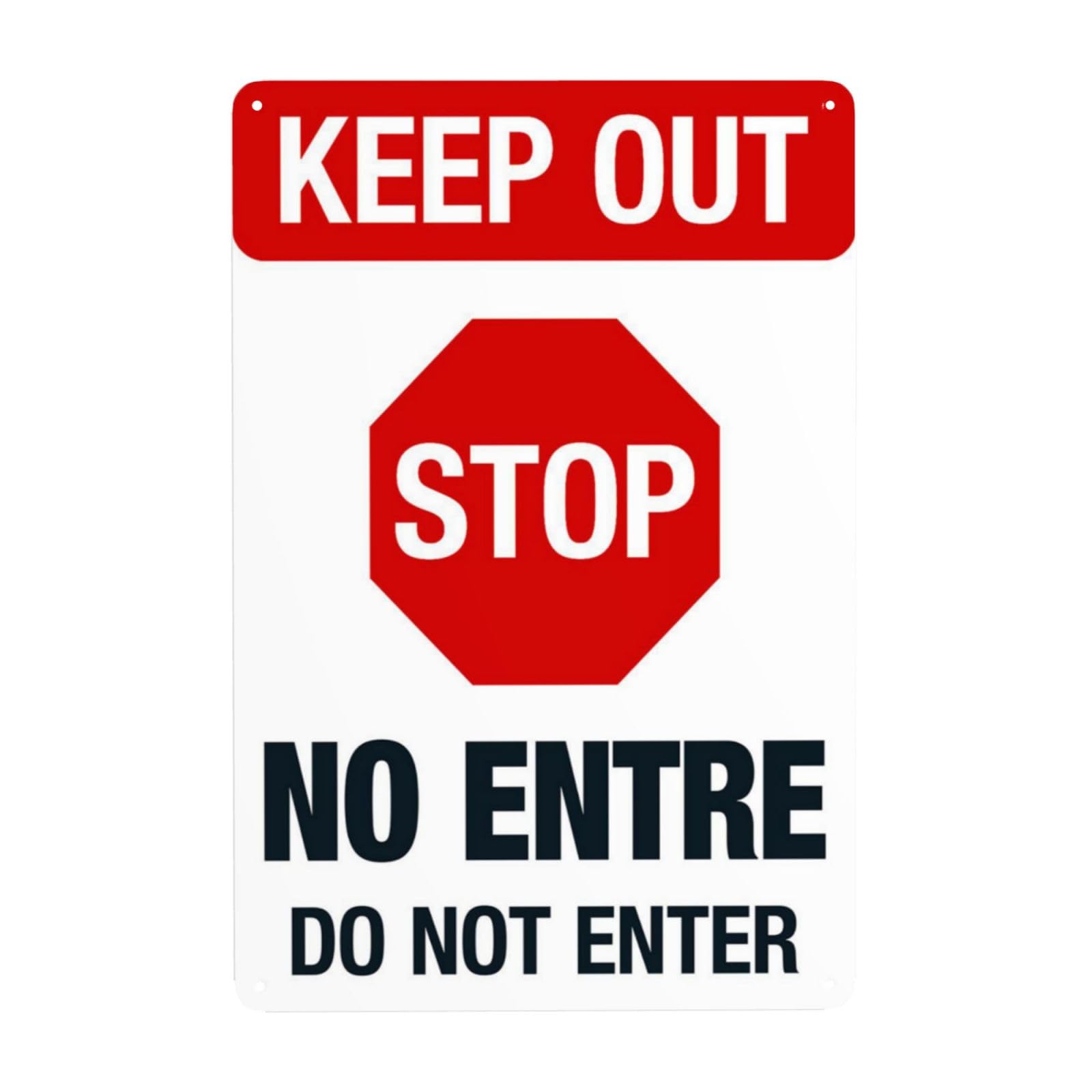 Vintage Metal Tin Sign, Keep Out Bilingual Restricted Area Warning Decor, 8x12 Inch
