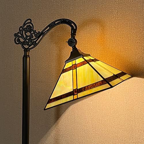 Thatyears Tiffany Floor Lamp Cream Cross Style Stained Glass Gooseneck Arched Adjustable Corner Standing Reading Light Decor Bedroom Living Room Home Office