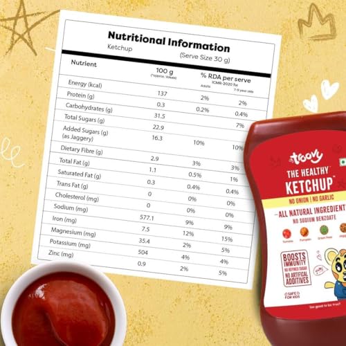 Image of Troovy Healthy Tomato Ketchup | No Onion and No Garlic | No Processed Sugar (uses Jaggery) | 100% Chemical Free | No Preservatives | No MSG | No Sodium Benzoate | All Natural Ingredients | Contains Minerals like Iron | Tastes like Regular Tomato Ketchup | Pack of 2