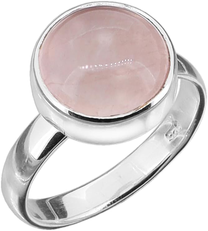 Rose Quartz Silver Ring | Natural Round Rose Quartz Ring | Sterling Silver 925 | Handmade Jewelry