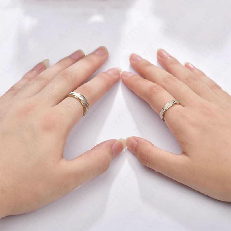 Image of Stainless Steel Couple Band Ring Set Matching Promise Couple Rings His and Her Groom Bride Anniversary Wedding Engagement Valentine Day Gift Engraved Striped Ring 6MM 4MM Comfort Fit Size 9