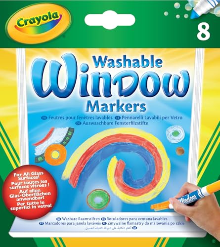 CRAYOLA - Juego de Rotuladores para Ventanas Lavables, 8 Colores Diferentes, para Decorar Superficies Espejadas, a...