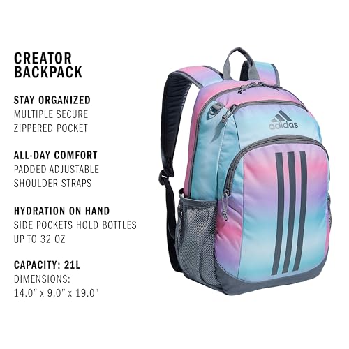 adidas Unisex Kid's Creator School Backpack for Girls & Boys — Durable Bookbag, Gradient Rose Tone Pink/Onix Grey, OSFA2