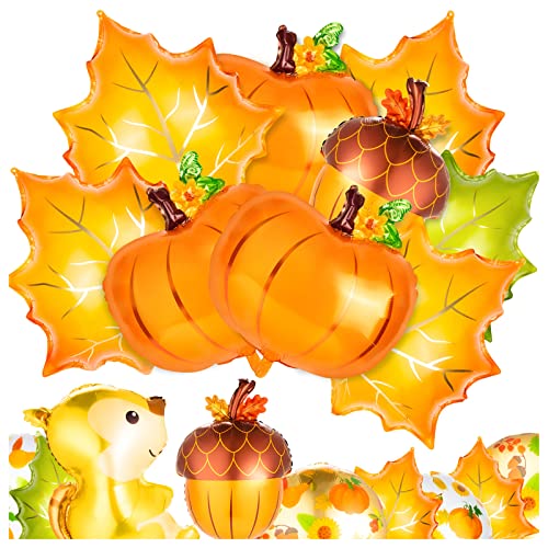 14 Pcs Fall Balloons, Large Thanksgiving Mylar Foil Balloons, Maple Leaf Squirrel Pine Cones Pumpkin Balloons For Party Decoration Supplies #TOP3