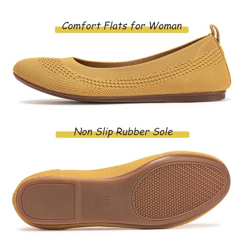 Image of Frank Mully Women's Ballet Flats Round Toe Walking Flats Slip On Work Shoes Knitted Flats Shoes for Woman Soft Lightweight
