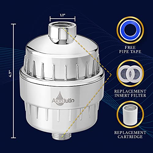 Aqualutio 15 Stage Shower Filter With Vitamin C - High Output Revitalizing Shower Head - Purifier Bathroom Filtration System For Hard Water, Chlorine, Heavy Metals & Odors [Extra Cartridge Included] #TOP1