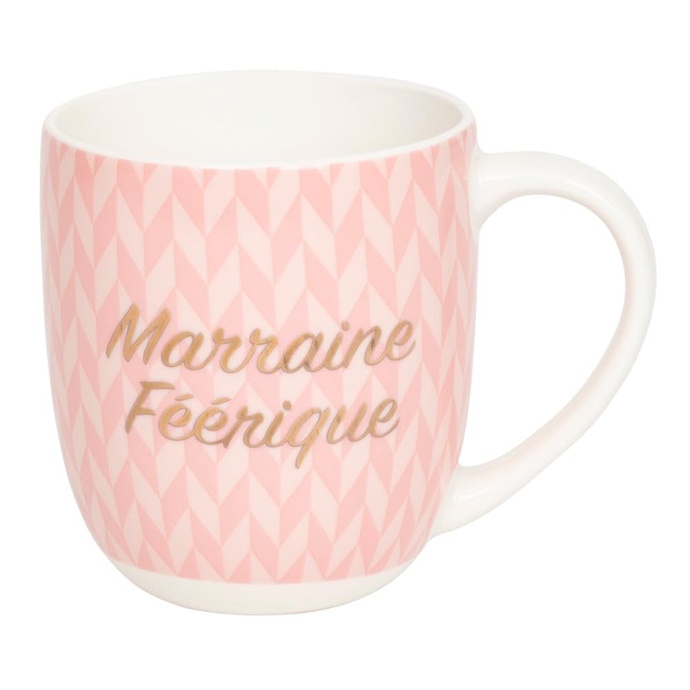 DRAEGER Paris Ceramic Mug – Pink – Fairy Godmother – Gift Idea Friend, Family, Godmother, Christening, Birthday, Birth – Humour, Fun, Love, Friendship – 320 ml – with Gift Box