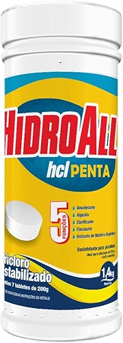 HidroAll Cloro para piscinas hcl Penta tubo 1,4kg com 7 pastilhas - Refil Flutuador