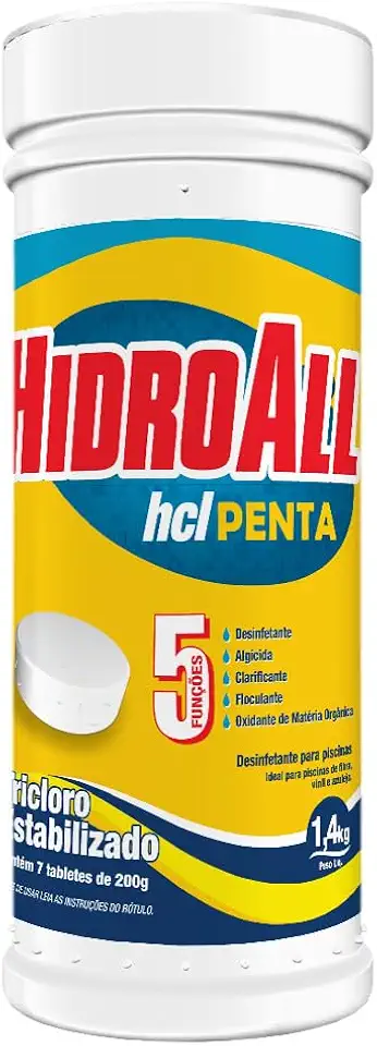 HidroAll Cloro para piscinas hcl Penta tubo 1,4kg com 7 pastilhas - Refil Flutuador