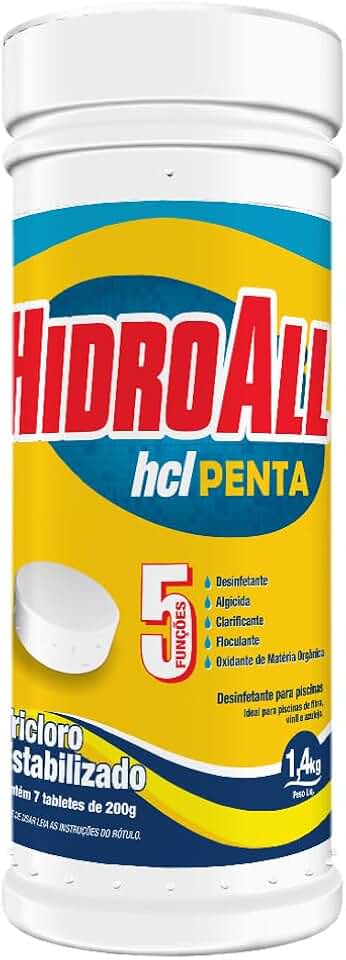 HidroAll Cloro para piscinas hcl Penta tubo 1,4kg com 7 pastilhas - Refil Flutuador