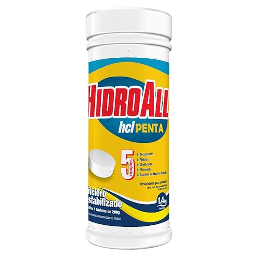 HidroAll Cloro para piscinas hcl Penta tubo 1,4kg com 7 pastilhas - Refil Flutuador