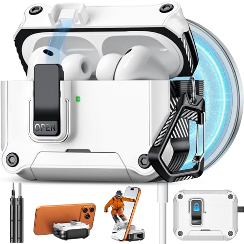 Image of Pohgelan for AirPods Pro 3 Case with Safety Lock-White | Magnetic Automatic Lock with Cleaning Kit&Keychain,Compatible with Magsafe