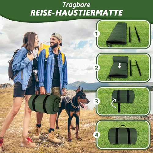 Lohofrnny wasserdichte Hundematte 110 x 68cm, Verdickung Komfort und Weiches Waschbares Reisedecke für Hunde, Faltbar Tragbare Hundekissen für Reise Camping Outdoor (Olivgrün)