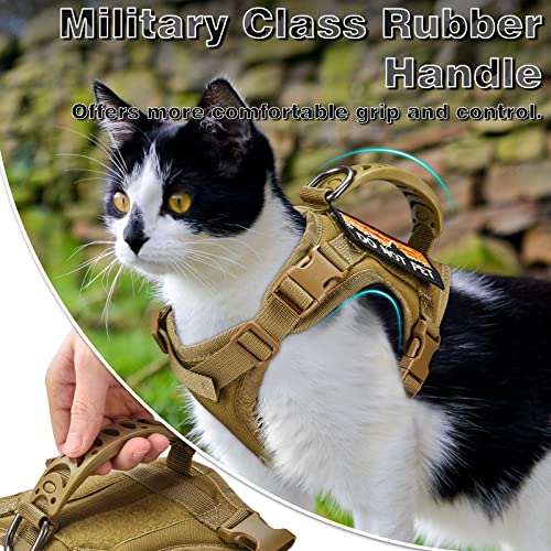 Nanappice Tactical Cat Harness And Leash For Walking Esacpe Proof,Adjustable Soft Mesh Large Cat Vest With Rubber Handle Easy To Control,Molle Pathes #TOP2