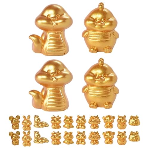 HOMSFOU Miniature Chinese Zodiac Statues Gold Resin Ornaments Set of 12 Micro Landscape Animal Figurines for Home Office Tabletop Decoration and New Year - Image 5