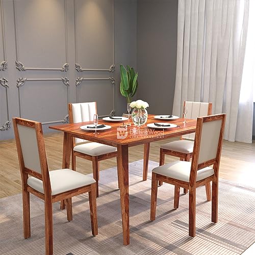 Image of DRIFTINGWOOD Tiya Dining Table 4 Seater | Four Seater Dinning Table with 4 Chairs for Home | Rosewood, Honey Finish, Self Assembly(DIY)