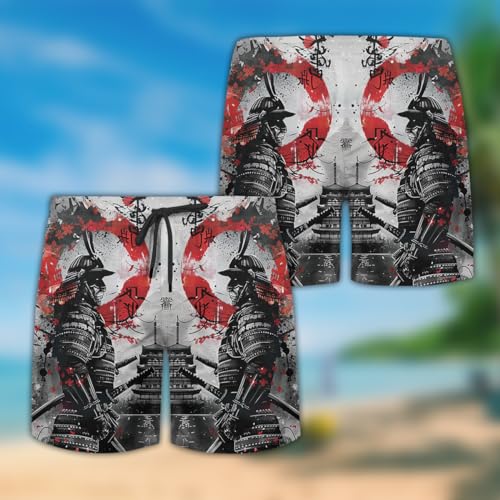 Japanese Samurai Mens Swim Trunks - Summer Harajuku Hawaiian Mens Swim Short Beach Shorts TU-SH-352